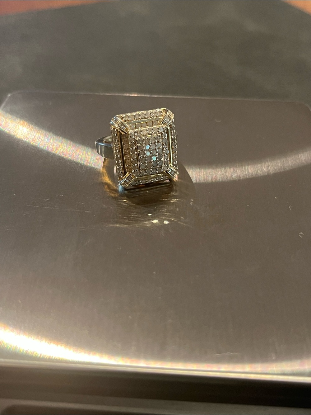 Pavé 1.7 TCW Diamond Square Sterling Silver Gold Vermeil Ring